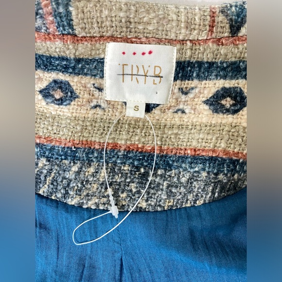 Anthropologie TRYB Kuta Textured Kimono Jacket In Blu Motif Size Small NWOT - Picture 12 of 16
